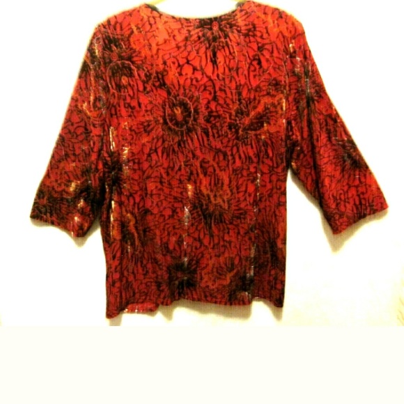 2x Velvet Feel Dressy Blouse Red and Black, shiny and classy.. - Picture 3 of 8